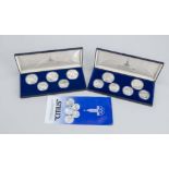 11 silver coins from the 1980 Moscow Olympics, 5 or 6 each in original box measuring 2 x 22 x 9 cm