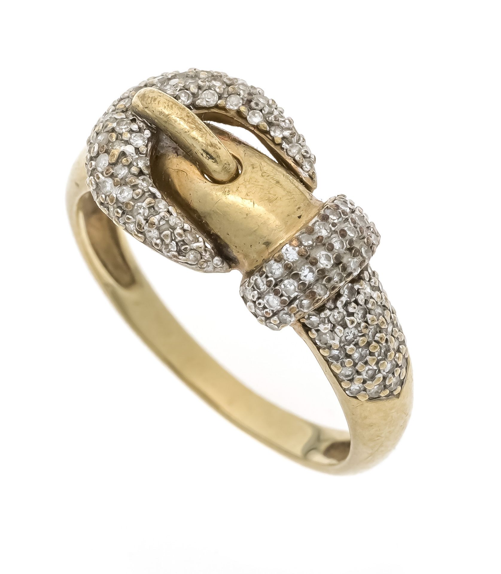 Motif ring GG/WG 375/000 in the shape of a belt, set with 102 octagonal diamonds, total 0.51 ct