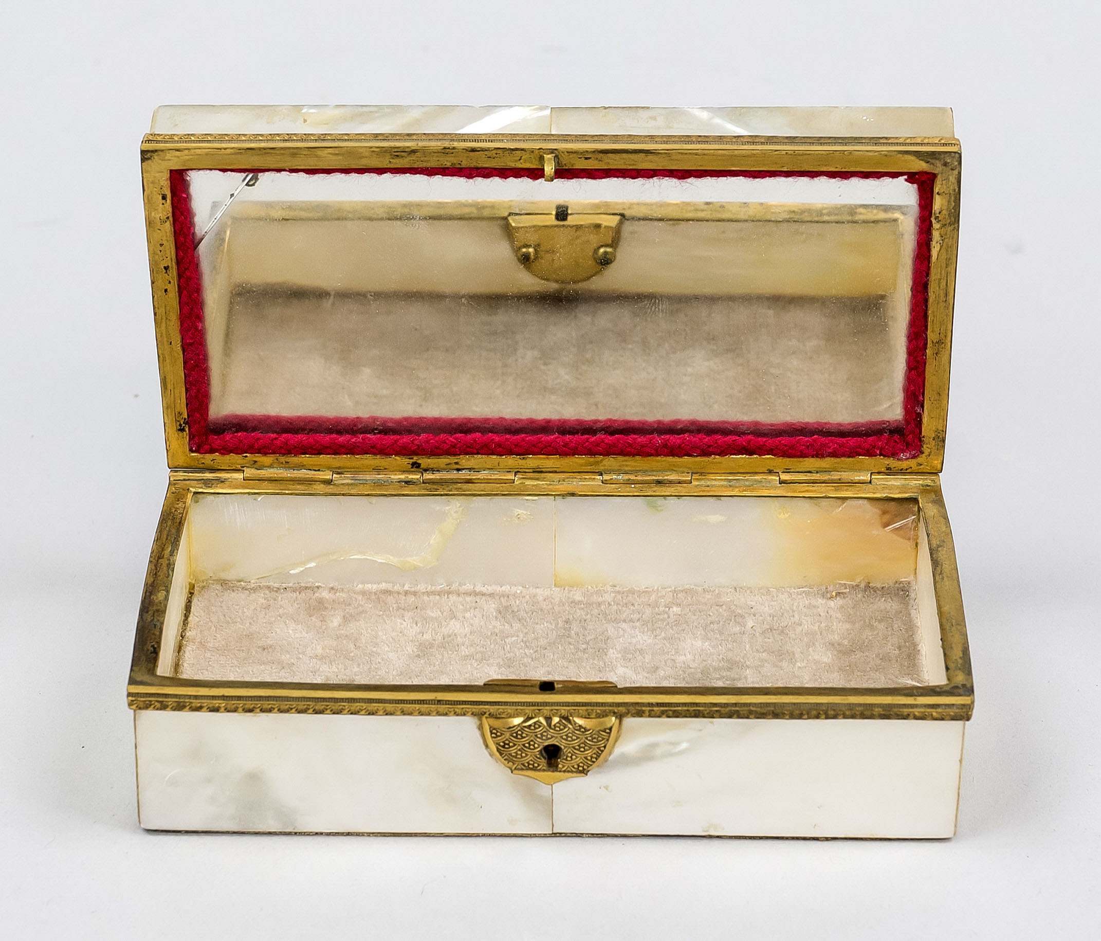 Hinged lid box with miniature painting, 19th century, gilded brass frame, inlaid all around with - Image 2 of 2