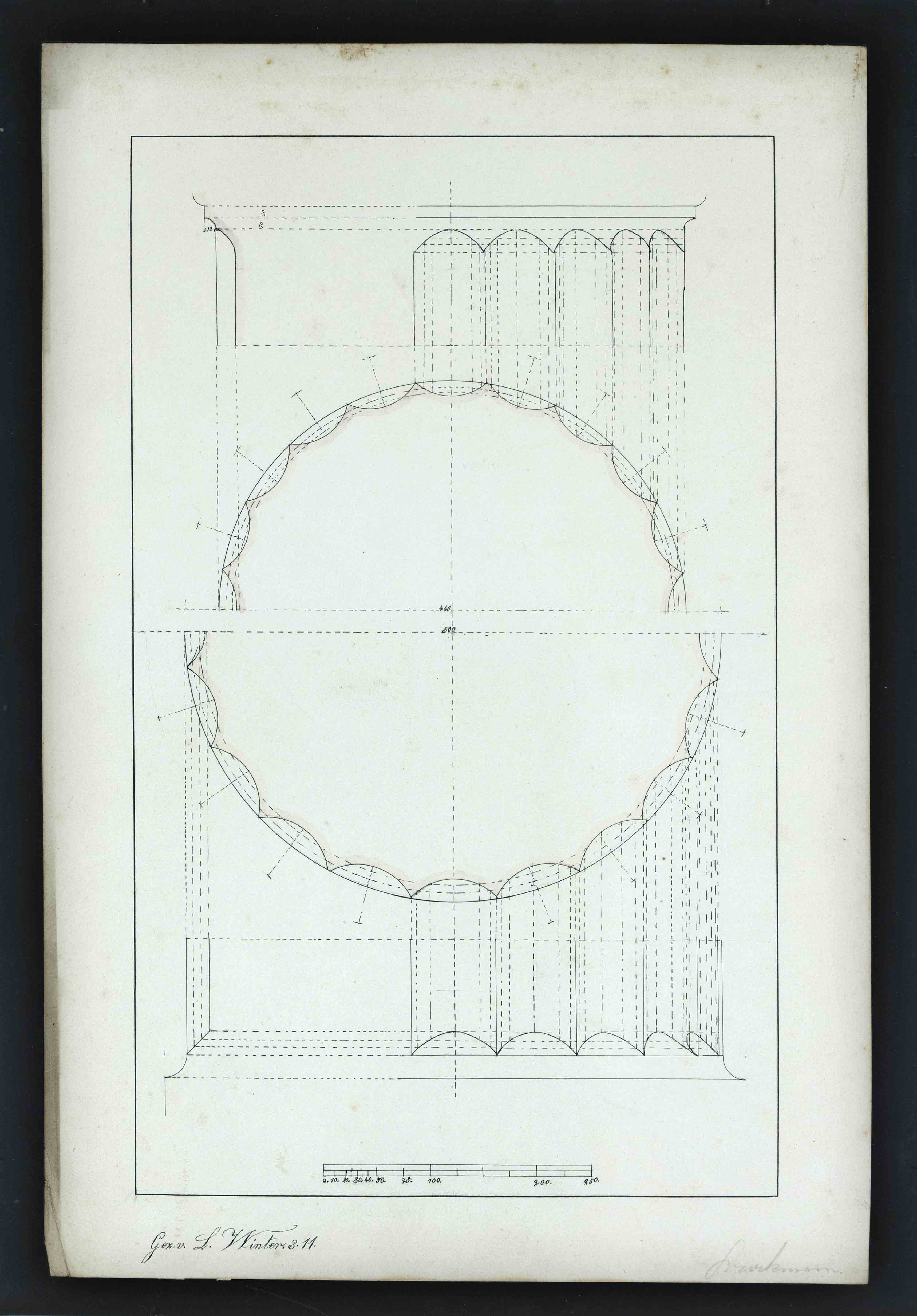 L. Winter, late 19th century, 4 drawings with architectural studies, ink and watercolor, each signed - Image 4 of 4