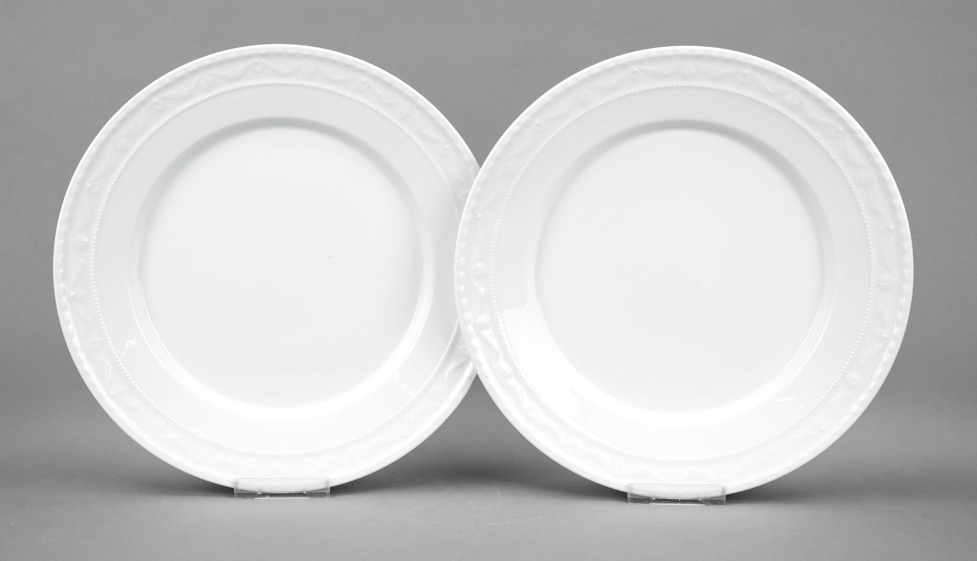 Two dinner plates, KPM Berlin, marks after 1992, 2nd choice, Kurland shape, design for the last Duke