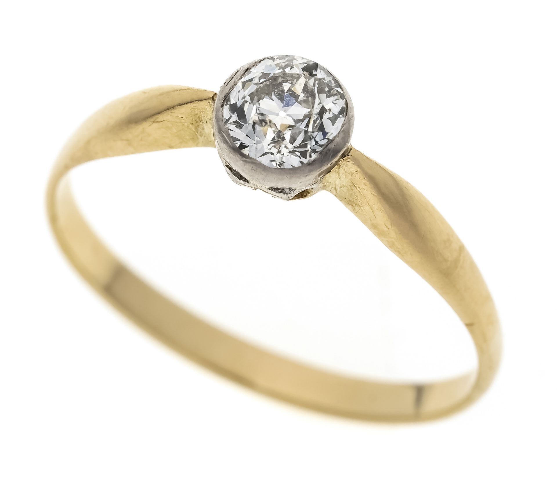 Old-cut diamond ring GG/WG 585/000 unmarked, tested, with one old-cut diamond approx. 0.60 ct