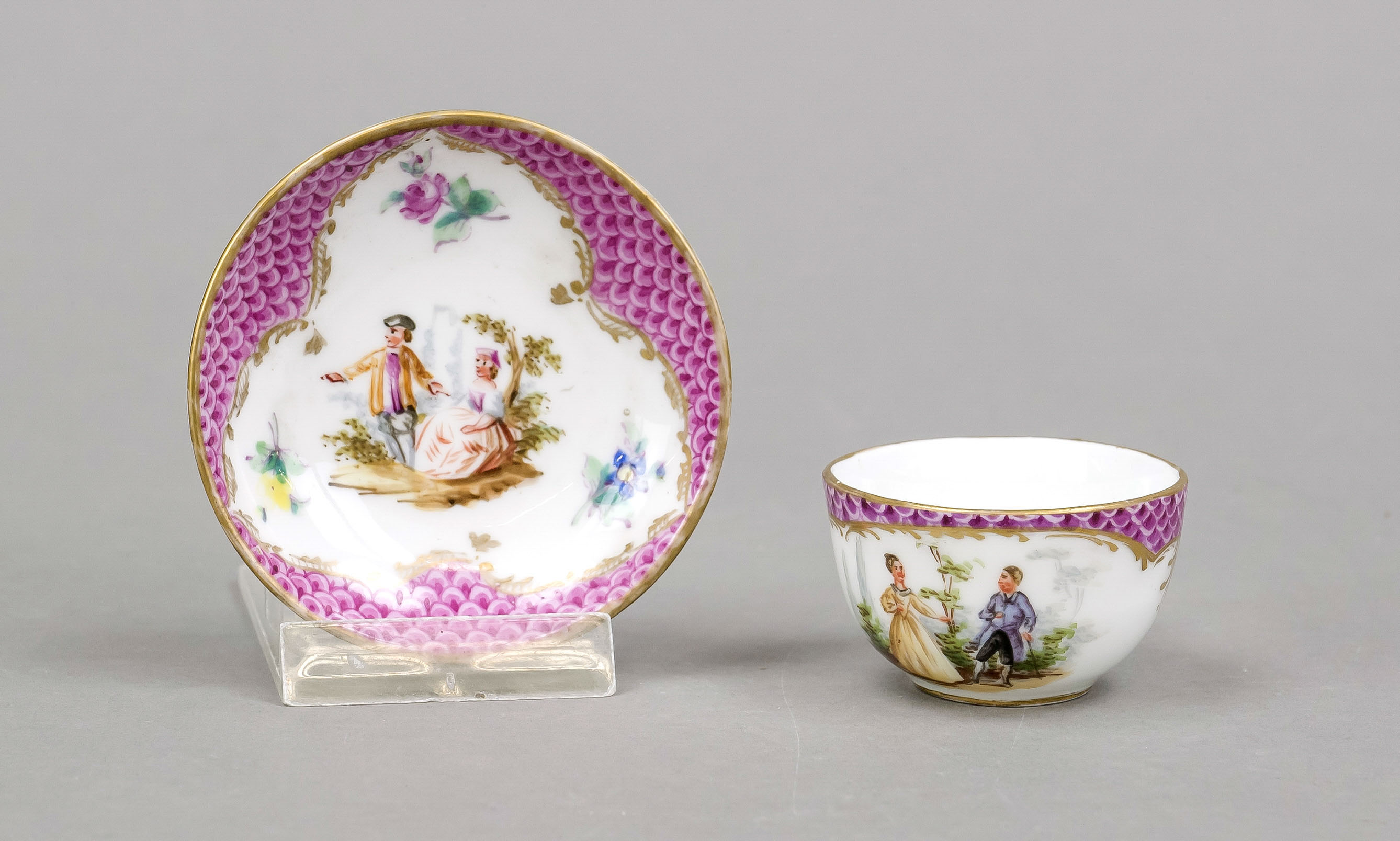 Miniature cup, Meissen, Knaufschwerter 1850-1924, 2nd choice, hemispherical form, polychrome