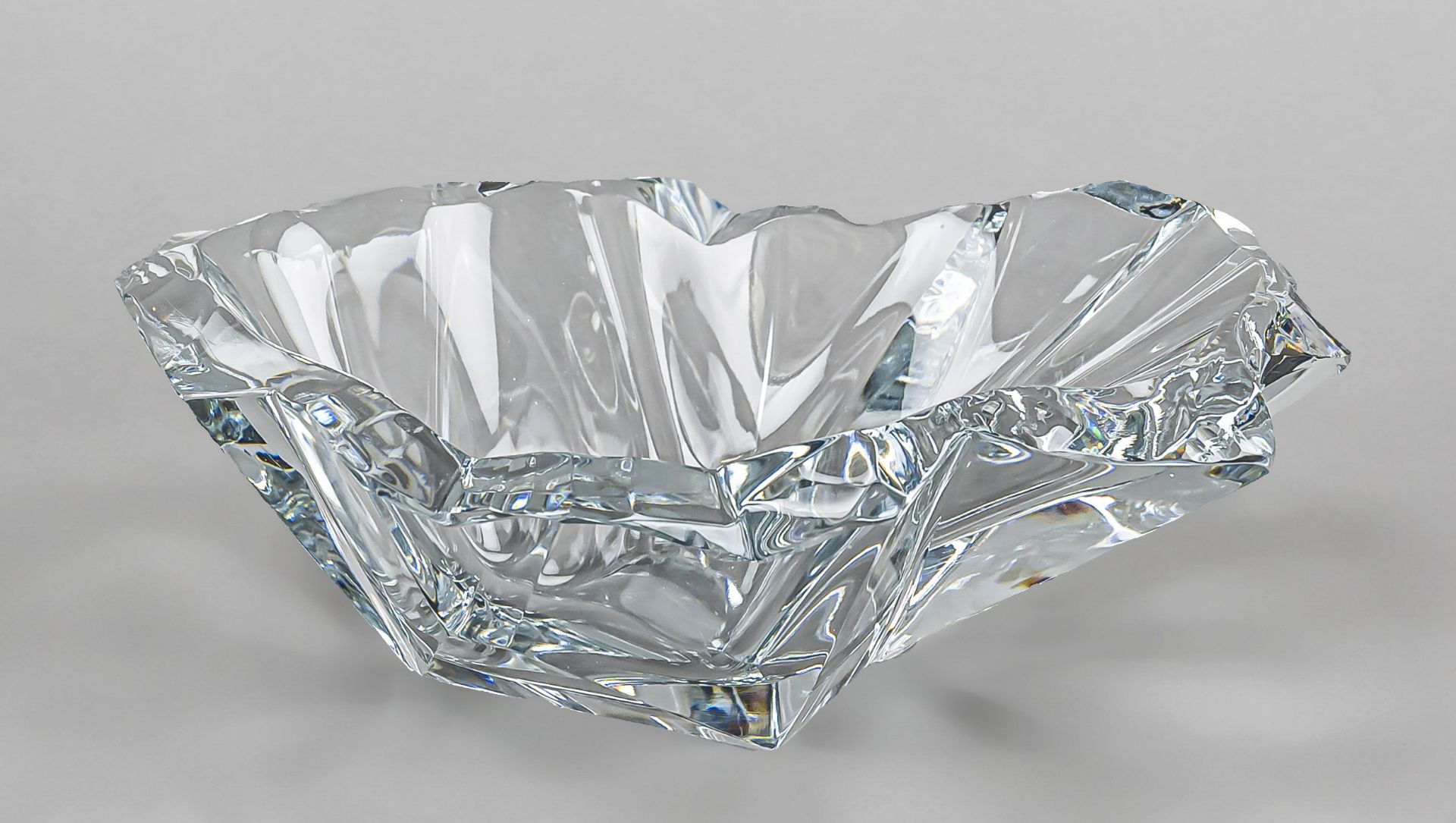 Bowl, Finland, 20th century, designed by Tapio Wirkkala (1915-85), clear thick-walled glass, angular