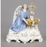 Figural holy water bowl, Vieux Paris, c. 1840, angel carrying the conch shell and the cross, on a
