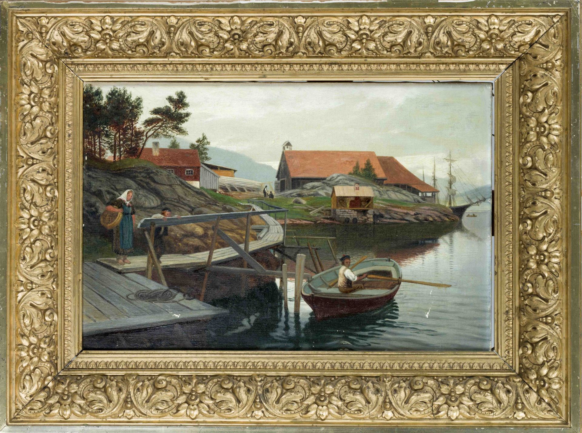 Hans Fredrik Gude (1825-1903), copy after, Harbor of Drobak (Norway), anonymous copy c. 1900, oil on