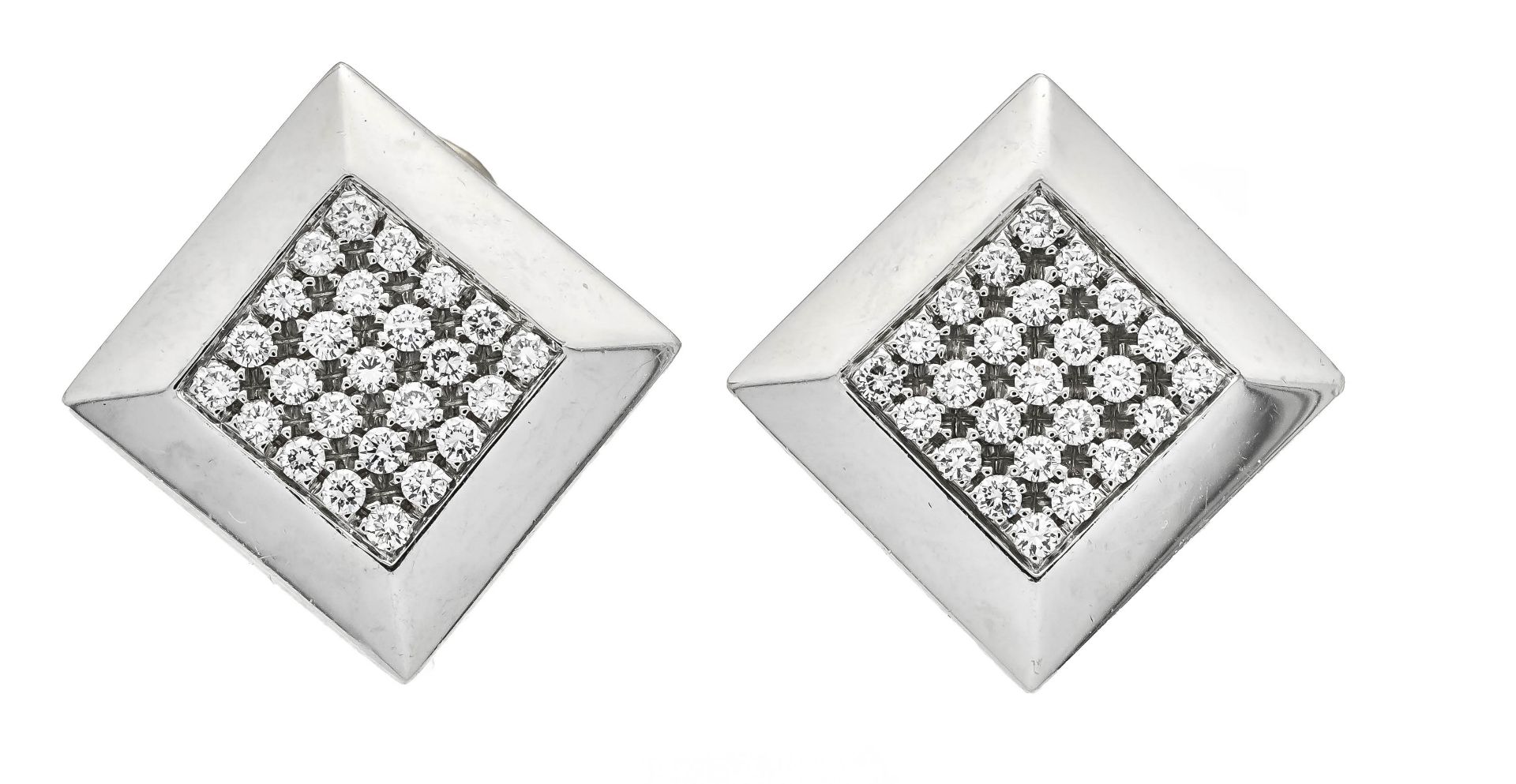 Wempe brilliant-cut diamond ear clips GG/WG 750/000, each with 25 brilliant-cut diamonds, total 0.50