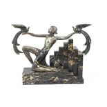 G. Daveny, French Art Deco sculptor c. 1930, dancer with birds of paradise, polychrome painted