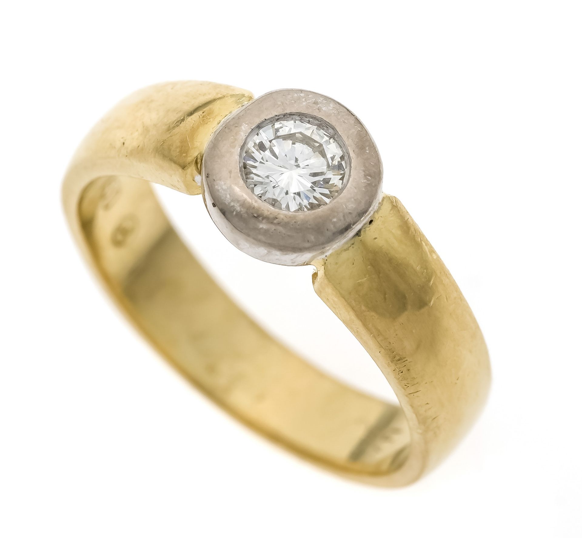 Brilliant ring GG/WG 750/000 with one brilliant-cut diamond 0.15 ct (hallmarked) W/flawless (