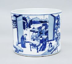 Kangsi pot, China, porcelain with cobalt blue underglaze decoration of scholarly scenes, h 16cm d