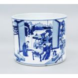 Kangsi pot, China, porcelain with cobalt blue underglaze decoration of scholarly scenes, h 16cm d