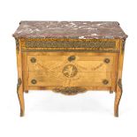 Classicist-style chest of drawers, 20th century, various precious woods veneered and inlaid, body