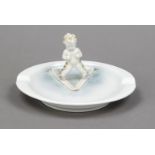 Ashtray with skiing putto, Metzler & Ortloff, Ilmenau/Thuringia, mark before 1972, oval shape,