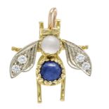 Motif pendant GG/WG 750/000 in the shape of a bow tie with a round star sapphire cabochon 4.9 mm,