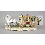 Large rococo carriage with two horses, Unterweißbach, Thuringia, mark 1962-90, elegant noblewoman in
