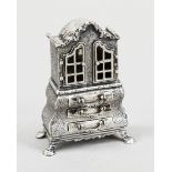 Miniature cabinet, Netherlands, 2nd half 20th century, silver 835/000, on 4 paw feet, 3-tier