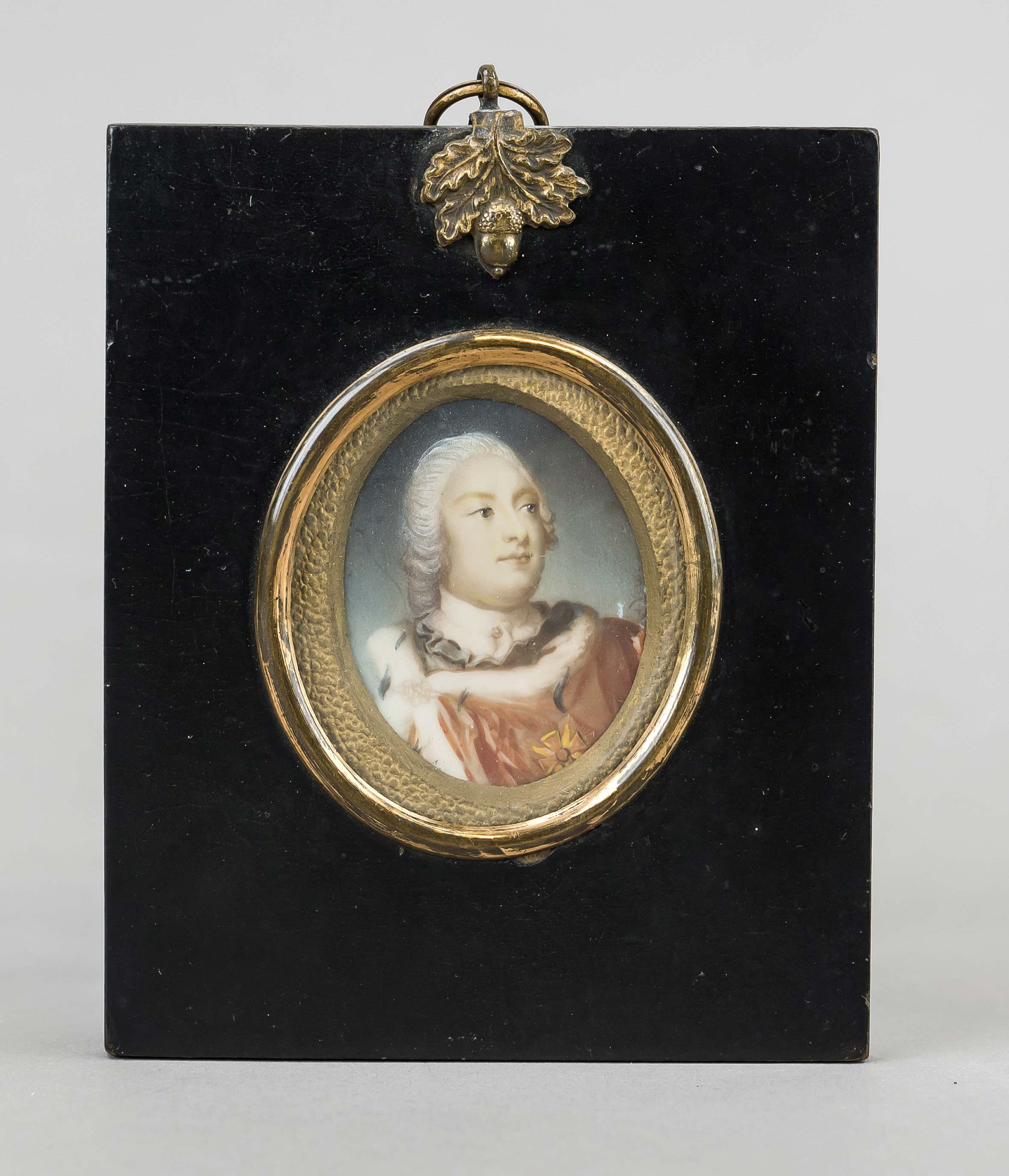 Miniature, 19th century, polychrome tempera painting on bone plate, unopened, Emperor Friedrich