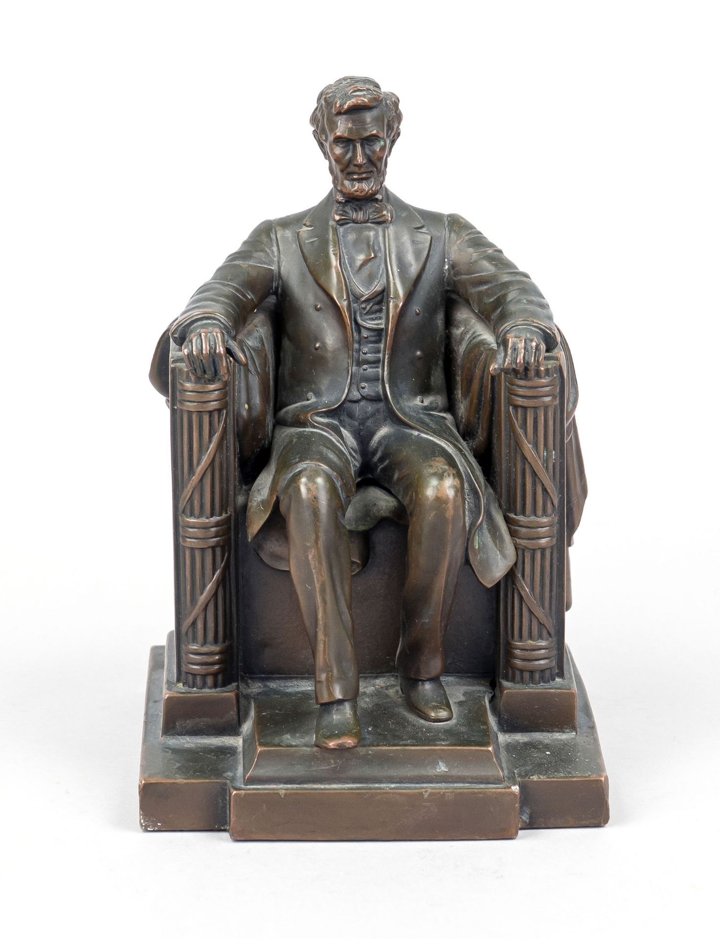 Unknown sculptor, c. 1900, enthroned Abraham Lincoln, patinated cast metal, inscribed ''J.B. 2440 DC