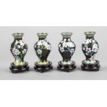 Cloisonné assortment of 4 vases, China, brass body with delicate enameled decoration of blossoming