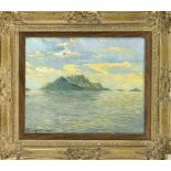 H. Wagner, painter around 1900, Seestück mit hoch aufragender Insel, oil on canvas, signed lower