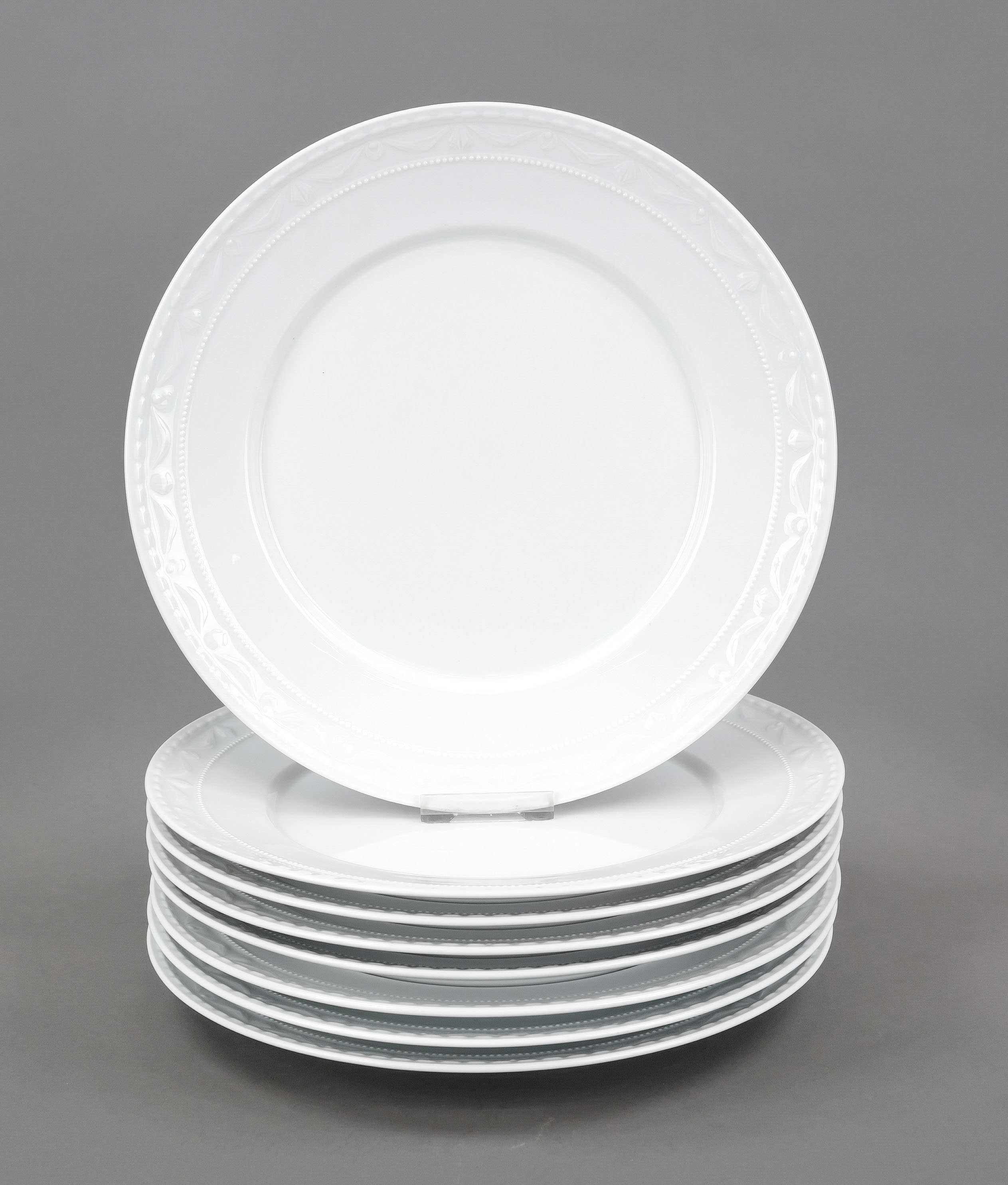 Eight gourmet plates, KPM Berlin, marks 1993-2000, mostly 1st choice, Kurland shape, designed for