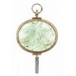 antique pocket watch key, 19th century, with jade, set in GG 585/000, length approx. 5cm, total