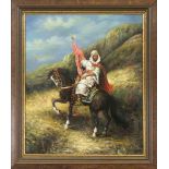 Christian Adolf Schreyer (1828-1899), copy after, Arab with a red flag on a horse, anonymous copy