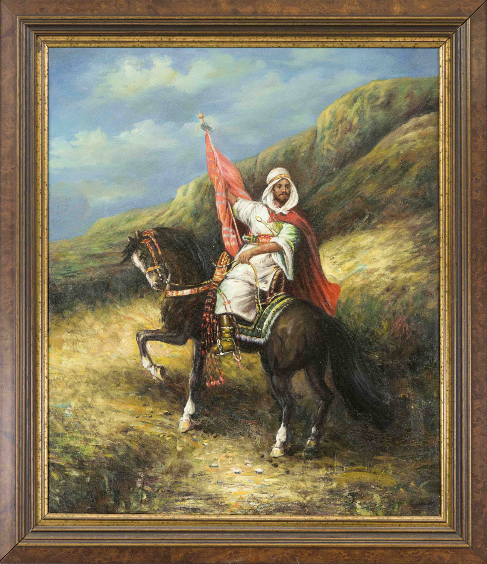 Christian Adolf Schreyer (1828-1899), copy after, Arab with a red flag on a horse, anonymous copy