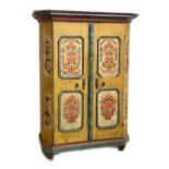 Baroque peasant cabinet, 18th century, softwood, polychrome painted, rectangular 2-door body with