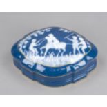 Lidded box, Limoges, France, 20th century, oval curved shape, putti playing on the lid, taming a