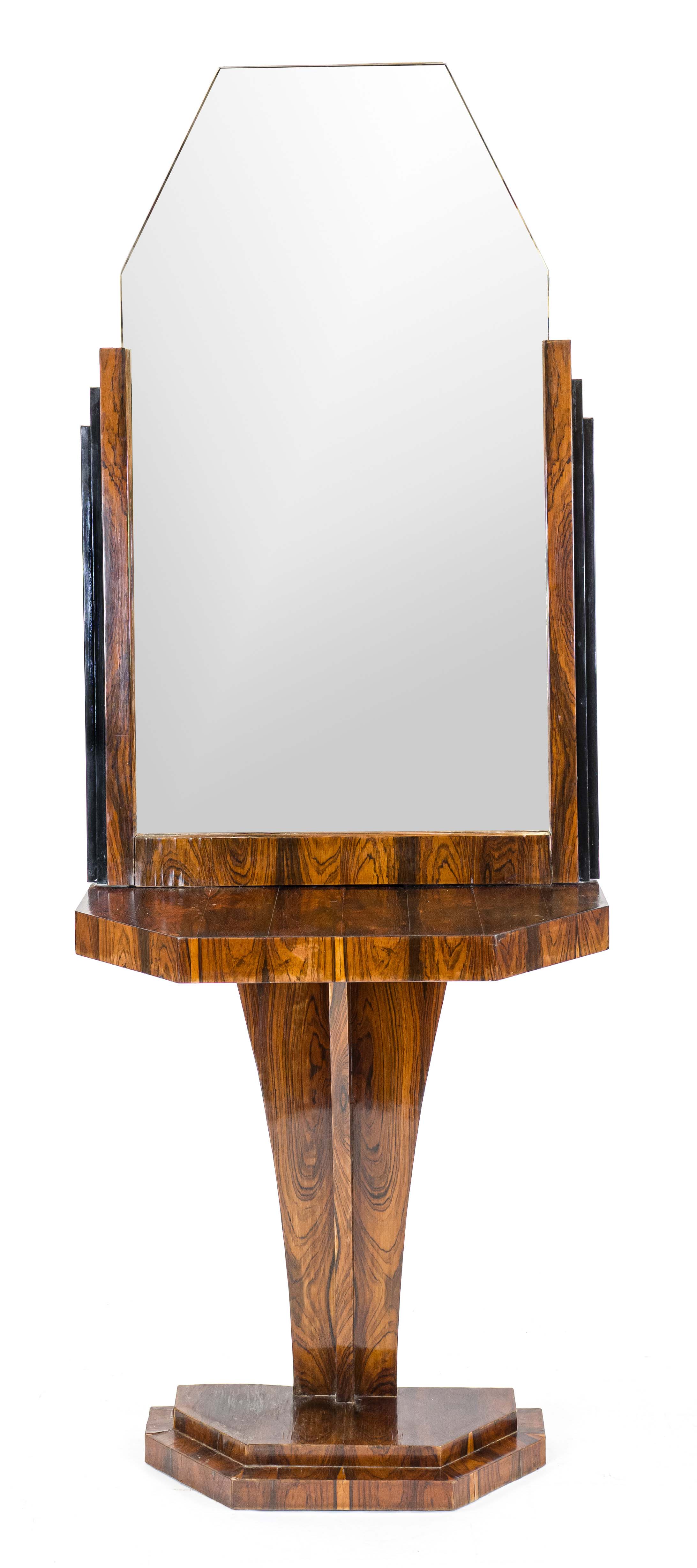 Console table with mirror top in Art Deco style, 20th century, walnut veneered and partly