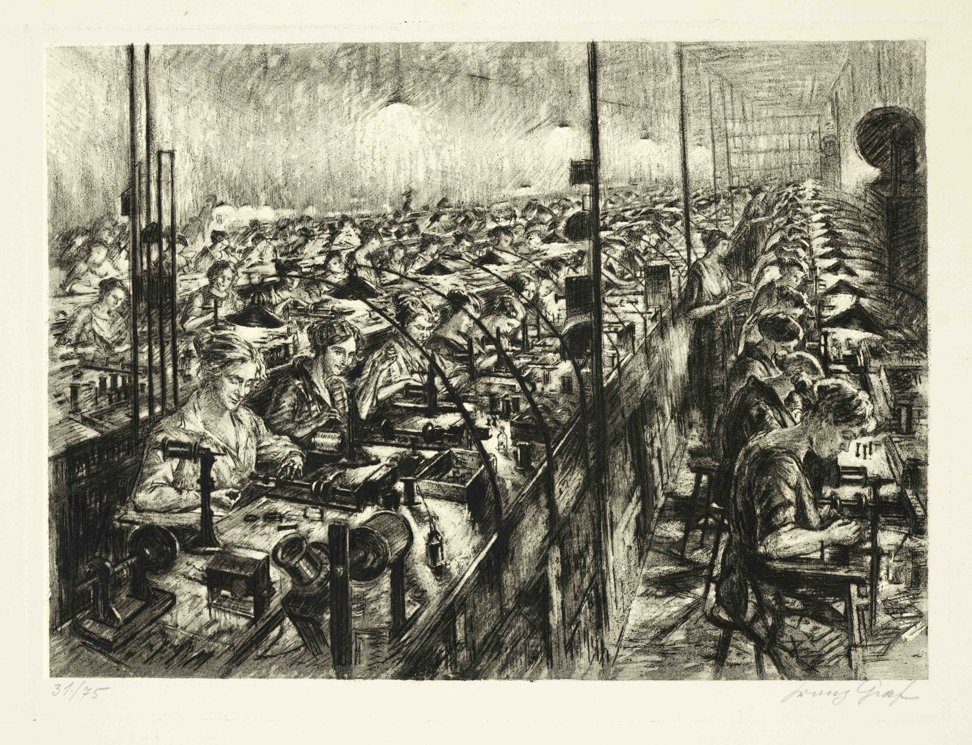 Franz Graf (1880-1950), series of 8 industrial motifs, including female workers in large - Image 3 of 4