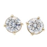 Moissanite ear studs GG 585/000 with 2 round faceted white moissanites 6.35 mm, nuts for screwing,