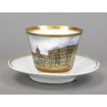 View cup with saucer, late 19th century, large cup with polychrome painting, view of