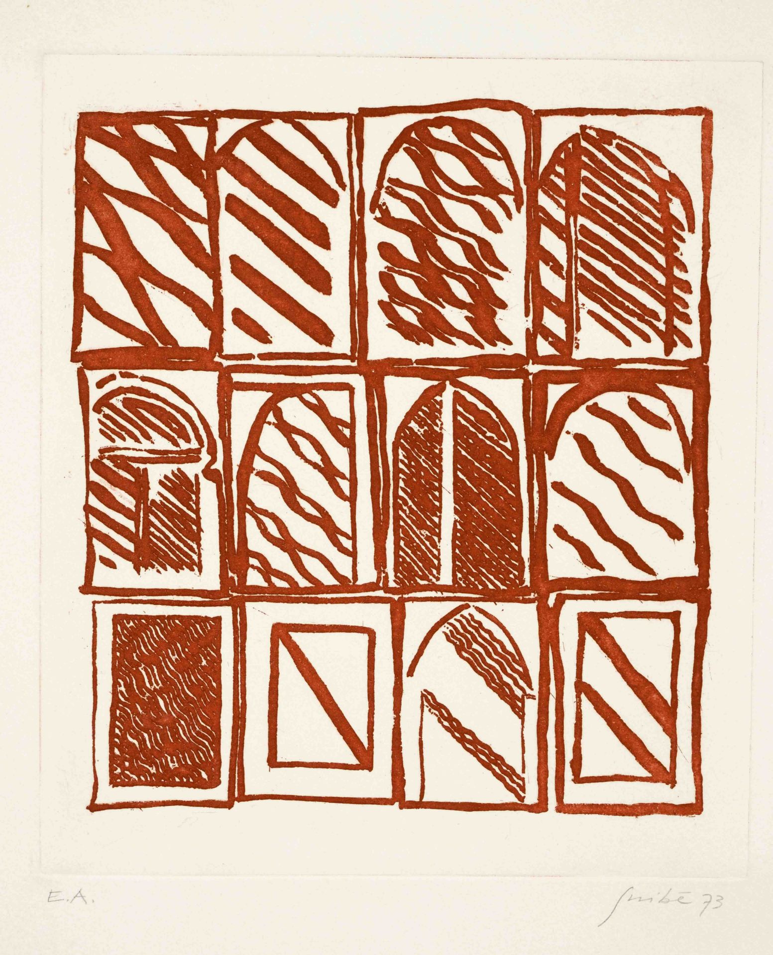 Unknown artist c. 1970, bundle of 6 aquatint etchings with abstract motifs, each indistinctly signed - Image 6 of 6