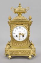 Table clock, fire-gilt bronze, satin-finished and polished, 2nd half 19th century, marked ''Motier