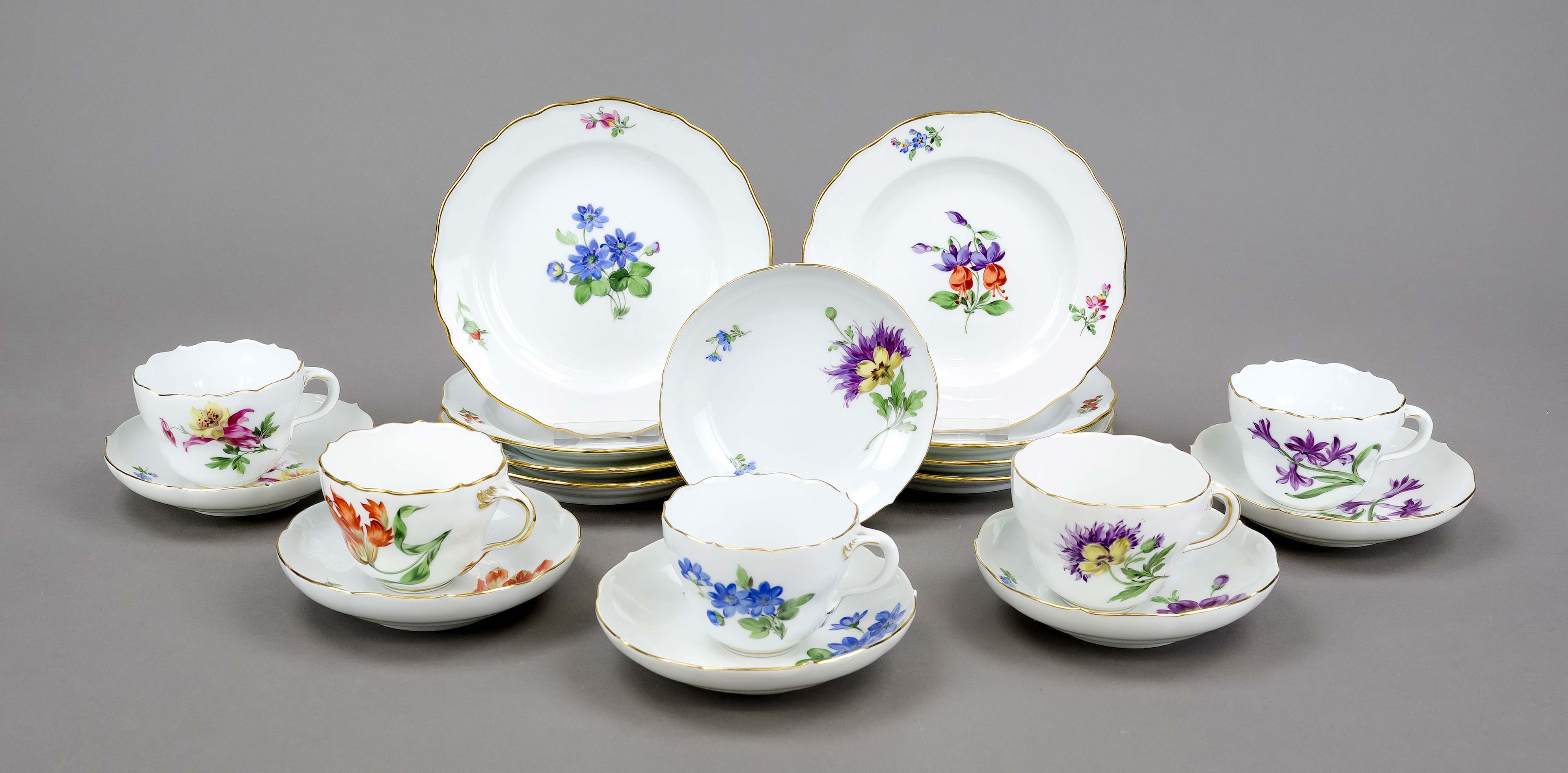 Coffee rest service, 19-piece, Meissen, 20th century, 2nd choice and deputation, New cut-out