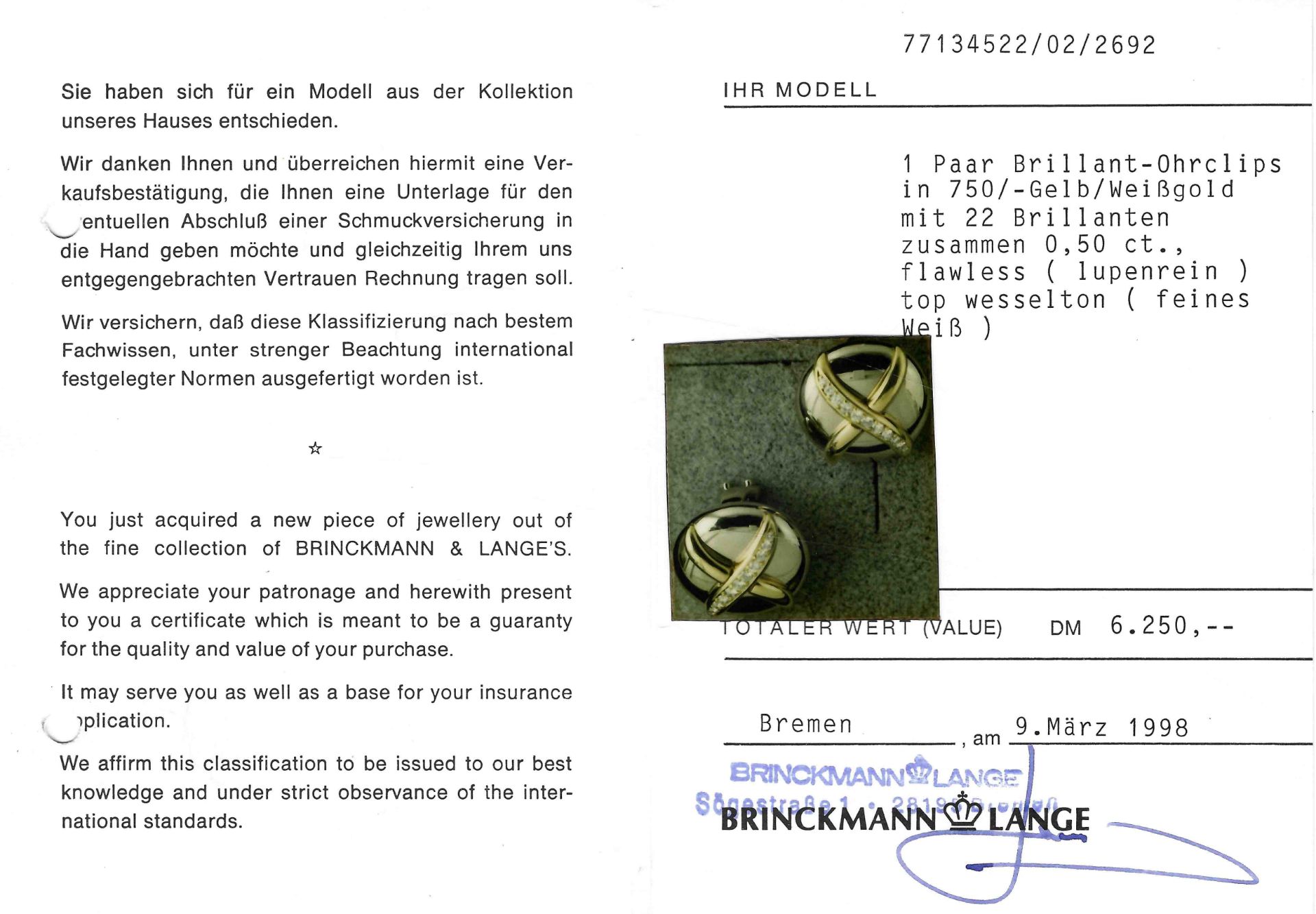 Zappe brilliant-cut diamond ear clips, GG/WG 750/000, each with 11 brilliant-cut diamonds, total 0. - Image 2 of 2