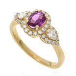 Ruby-brilliant ring GG 750/000 with an oval faceted ruby 0.69 ct in a darker slightly pinkish red,