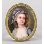 Miniature, probably 20th century, polychrome painting on porcelain, oval portrait of Countess