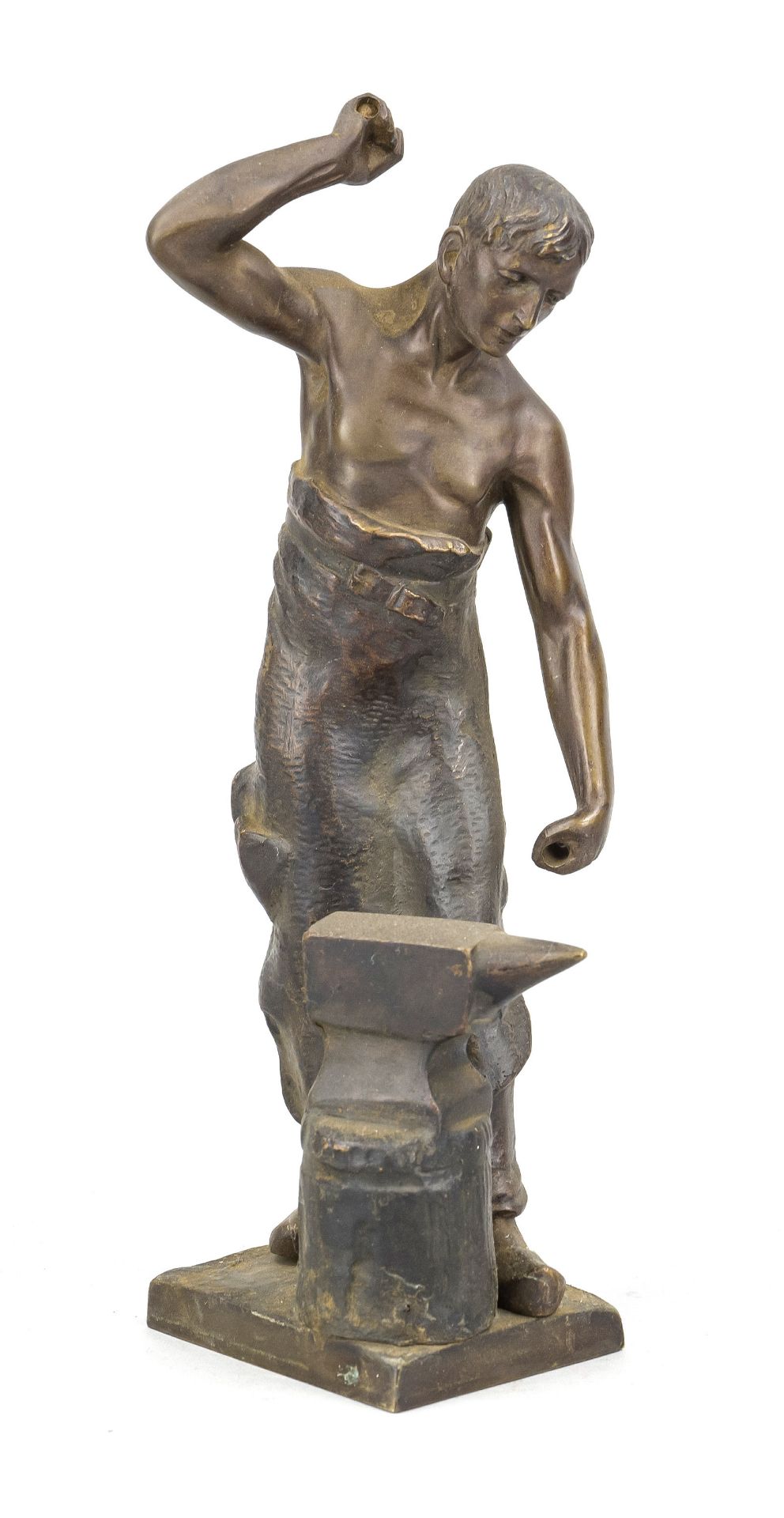 Anonymous sculptor c. 1900, blacksmith, patinated bronze, unsigned, both attributes missing, h. 21