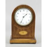 English table clock, mahogany wood, marked J.W. Collbran - Bexhill, circa 1900, round head, base