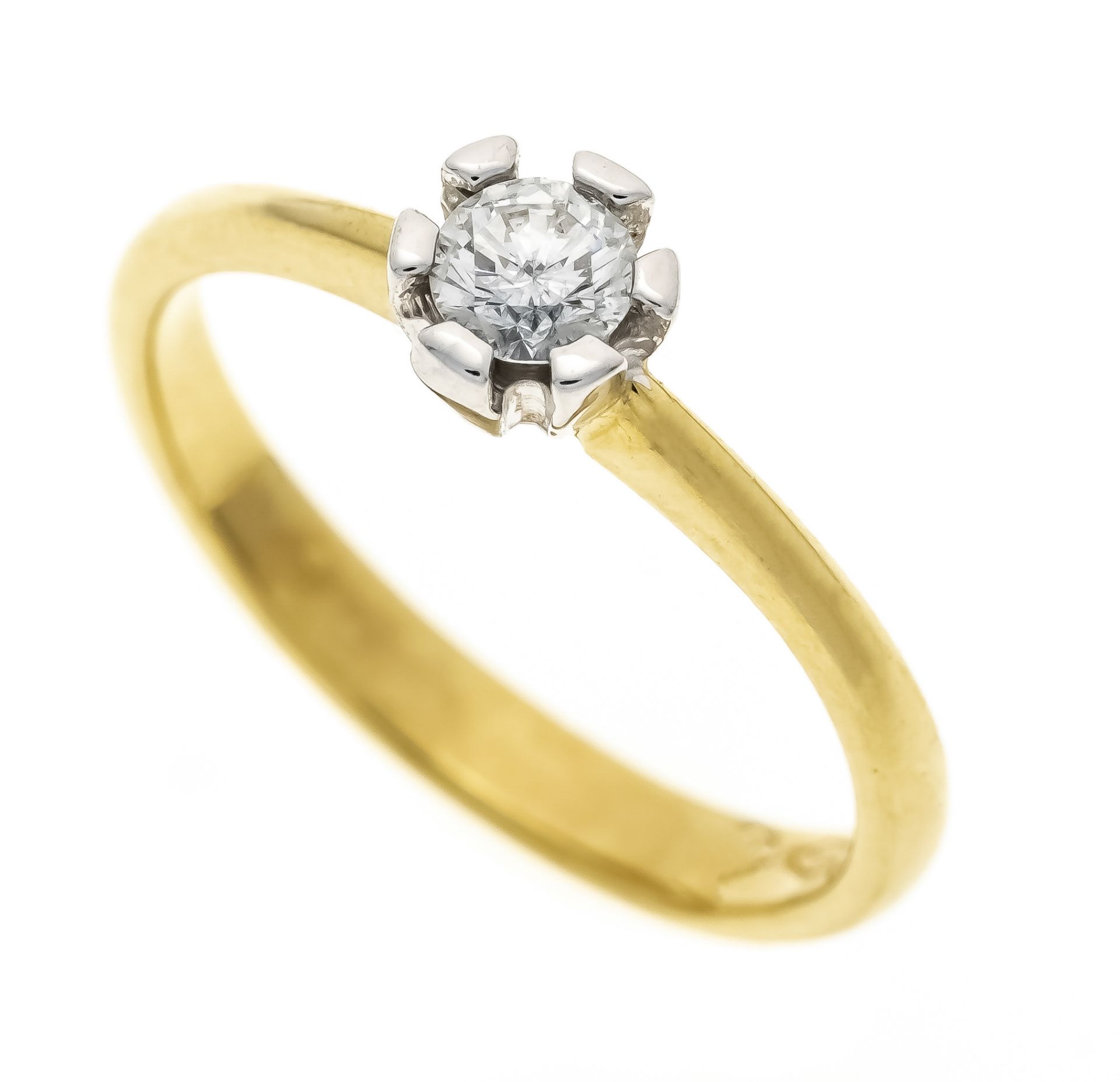 Brilliant solitaire ring GG/WG 750/000 with one brilliant-cut diamond 0.21 ct W/VS, RG 53, 2.8 g