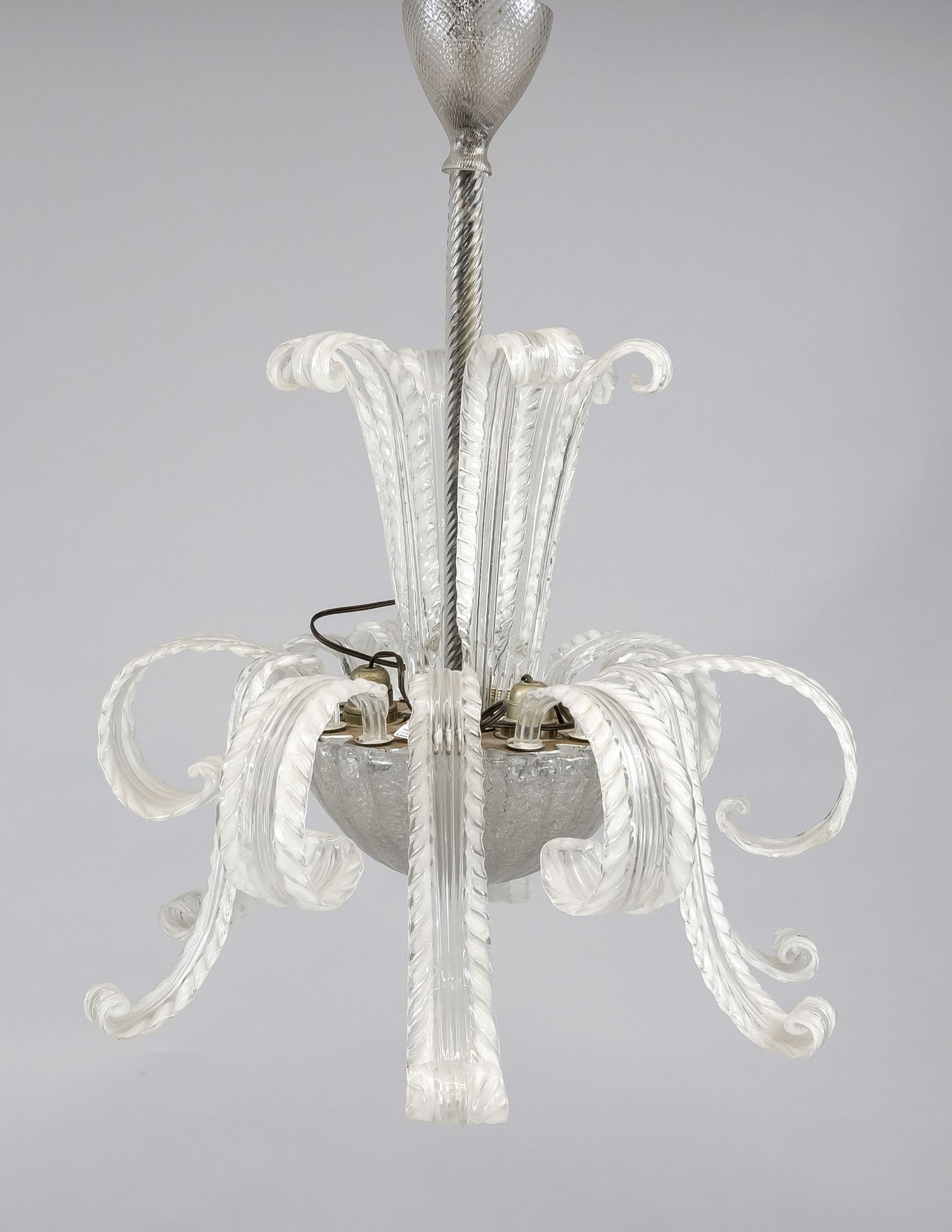 Murano ceiling chandelier, Italy 20th century, console with inserted decorative elements in the form