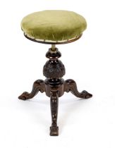 Piano stool, 19th century, mahogany, carved three-legged base, height adjustable, d. 37 cm