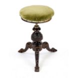 Piano stool, 19th century, mahogany, carved three-legged base, height adjustable, d. 37 cm