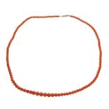 Coral necklace with pin clasp silver 925/000 matte gold-plated, strand of coral beads 8.3 x 4.5 mm