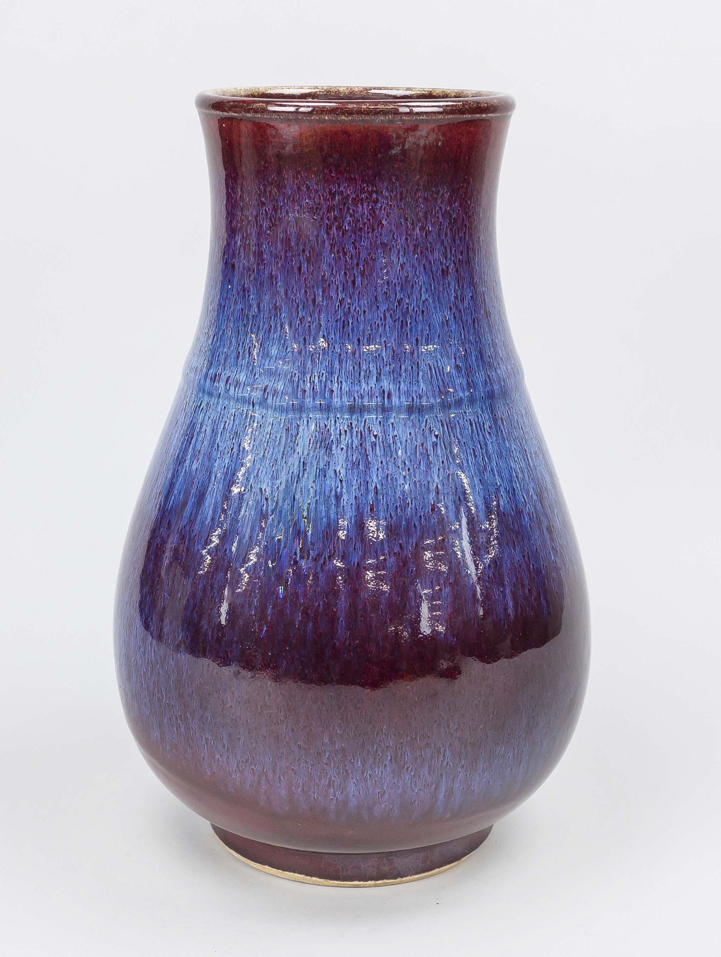 Large Hu vase with flambé glaze, China, 20th century Bellied body with wide neck, unglazed foot