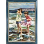 Unidentified artist late 20th century, two children on the beach, impressionistically