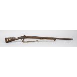 Percussion rifle, 19th century, stock and butt studded with numerous decorative nails, barrel with